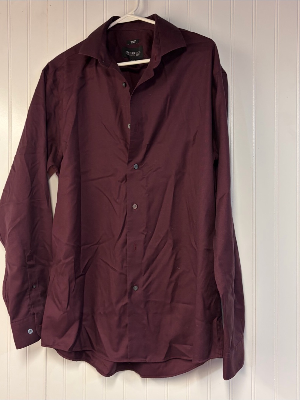 Kenneth Cole Men's Burgundy Button-Up Dress Shirt 16.5”